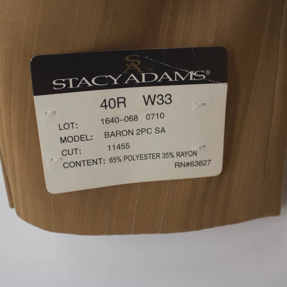 Stacy AdamsMens 40R W33 Blazer Jacket Tan Brown Pinstripe Two Button Business